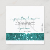 派手な白ティール（緑がかった色）きらめくグリッターとモノグラム スクエア名刺 (裏面)