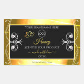 派手な目まい金ゴールドブラック製品ラベル追加ロゴ 長方形シール (正面)