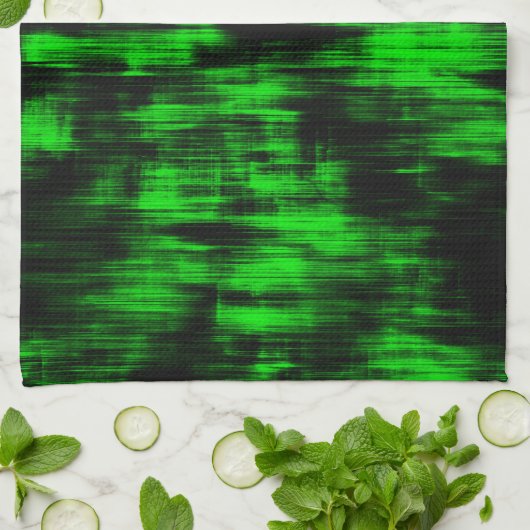 派手な緑と強い黒のスクラッチ汚れ キッチンタオル (折り畳み)