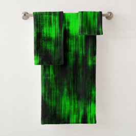派手な緑と強い黒のスクラッチ汚れ バスタオルセット