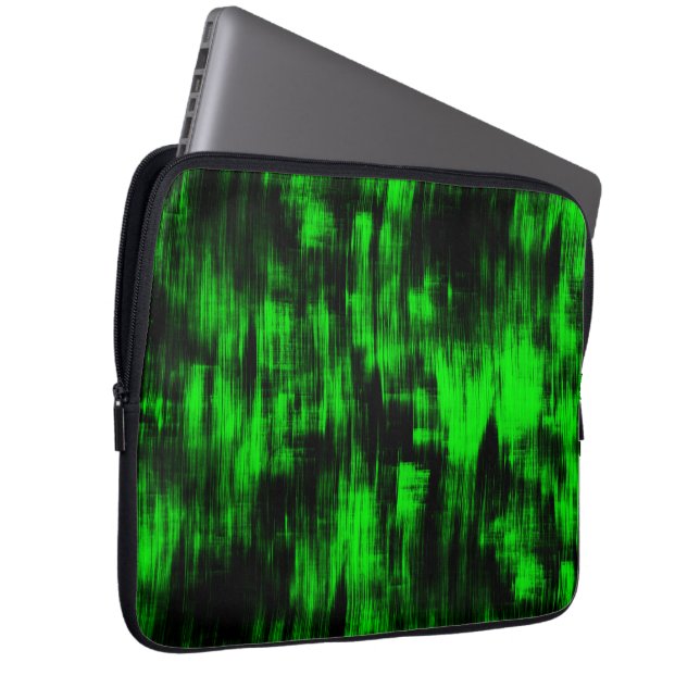 派手な緑と強い黒のスクラッチ汚れ ラップトップスリーブ (正面右)