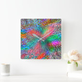 派手な色の斑点が重なり合う滑らかなスパイラル スクエア壁時計 (ホーム)