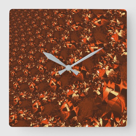 派手な茶色がかったサンゴとエンボス スクエア壁時計 (正面)