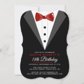 派手な赤いグリッターのタキシード 18歳の誕生日 招待状 (正面)