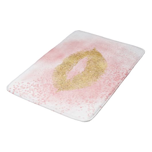 派手な金ゴールドの唇のピンクの紙吹雪のキス バスマット (アングル)