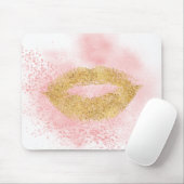派手な金ゴールドの唇のピンクの紙吹雪のキス マウスパッド (マウス)