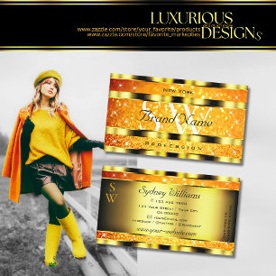 派手な金ゴールドオレンジグラデーショングリッタースターズイニシャル 名刺