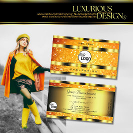 派手な金ゴールドオレンジ色グラデーショングリッター星の追加ロゴ 名刺