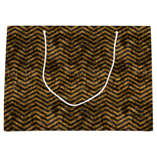 派手な金ゴールド及び黒くフェイクなホイルのシェブロン ラージペーパーバッグ (正面)