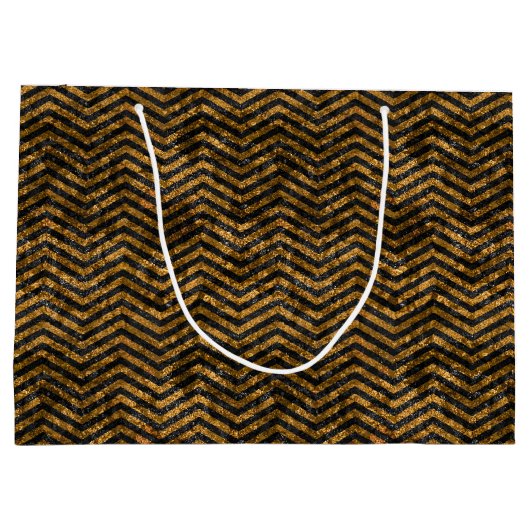 派手な金ゴールド及び黒くフェイクなホイルのシェブロン ラージペーパーバッグ (裏面)