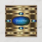 派手な金ゴールド(青ティール(緑がかった色)グラデーション大理石パターン) スクエア名刺 (正面)