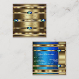 派手な金ゴールド(青ティール（緑がかった色）グラデーション大理石パターン) スクエア名刺