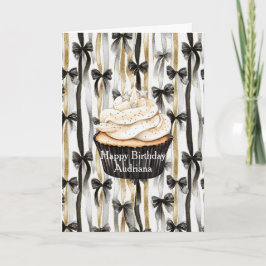 派手な金銀黒リボン蝶結び誕生日 カード