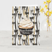 派手な金銀黒リボン蝶結び誕生日 カード (黄色い花)