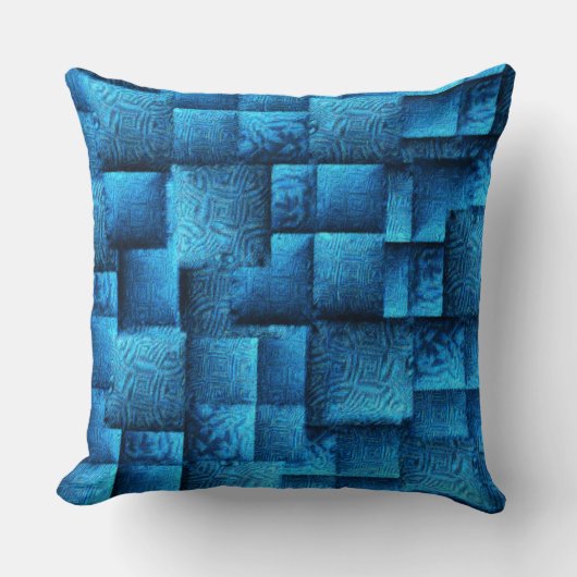派手な青い正方形と抽象芸術部族デザイン クッション (正面)