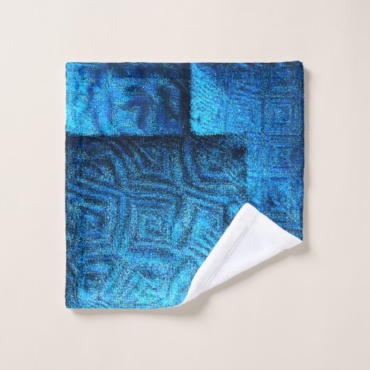 派手な青い正方形と抽象芸術部族デザイン バスタオルセット (ウォッシュタオル)