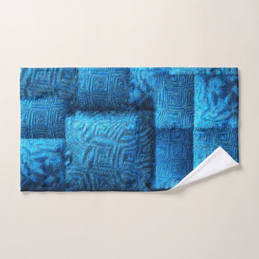 派手な青い正方形と抽象芸術部族デザイン バスタオルセット (ハンドタオル)