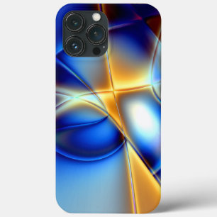 派手な青と黄色とカタツムリのような線が投げる iPhone 13 PRO MAXケース