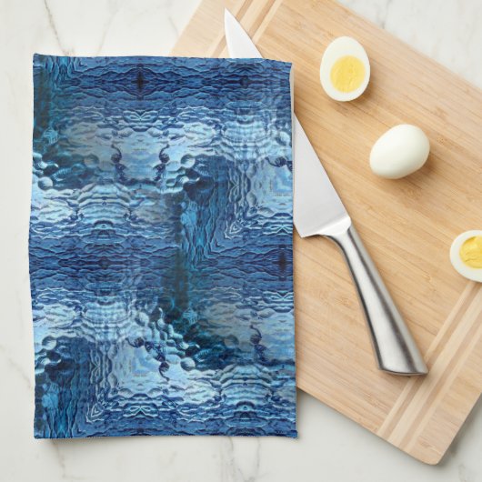 派手な青色の打ち曲げガラス反復 キッチンタオル (四つ折り)