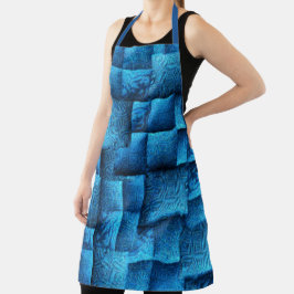 派手な青色の正方形で抽象芸術の部族スケッチ エプロン