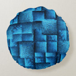 派手な青色の正方形で抽象芸術の部族スケッチ ラウンドクッション