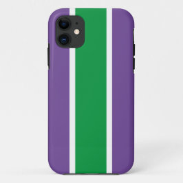 派手な鮮やかな緑と紫と白のレーシングストライプ iPhone 11 ケース
