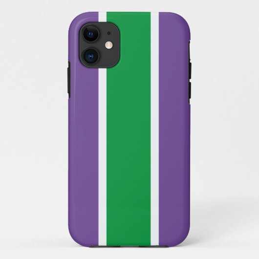 派手な鮮やかな緑と紫と白のレーシングストライプ Case-Mate iPhoneケース (裏面)