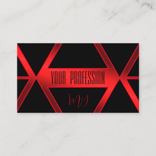 派手な黒い幾何学模様の赤とモノグラム 名刺 (正面)