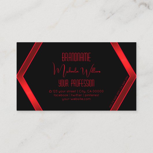 派手な黒い幾何学的な輝きスタイリッシュ赤モダン 名刺 (裏面)