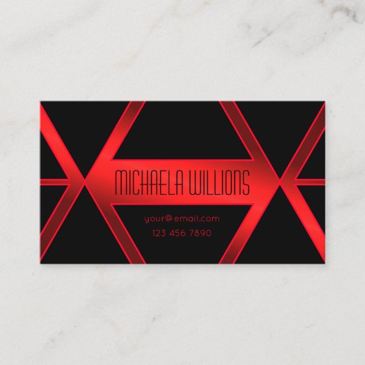 派手な黒い幾何学的な輝きスタイリッシュ赤モダン 名刺 (正面)