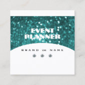 派手な黒とティール（緑がかった色）きらめくグリッターグラマラス スクエア名刺 (正面)