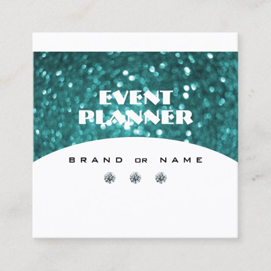 派手な黒とティール（緑がかった色）きらめくグリッターグラマラス スクエア名刺 (正面)