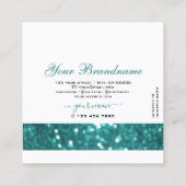 派手な黒とティール（緑がかった色）きらめくグリッターグラマラス スクエア名刺 (裏面)