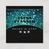 派手な黒とティール(緑がかった色)きらめくグリッターグラマラス スクエア名刺 (正面)