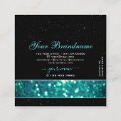派手な黒とティール(緑がかった色)きらめくグリッターグラマラス スクエア名刺 (裏面)