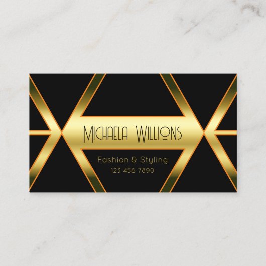 派手な黒の幾何学的と輝く黄金エレガント 名刺 (正面)