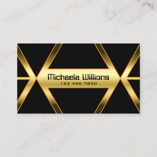 派手な黒の幾何学的と輝く黄金カッコいい 名刺 (正面)