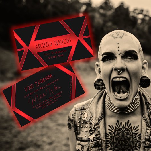 派手な黒の幾何学的な輝く赤い目のキャッチ 名刺