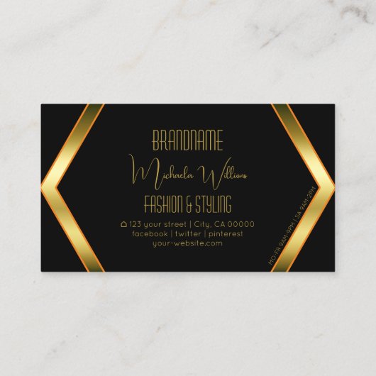 派手な黒の幾何学的に輝く黄金スタイリッシュ 名刺 (裏面)