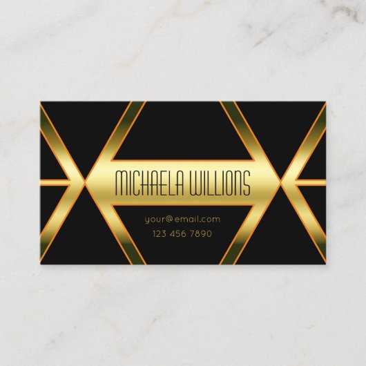 派手な黒の幾何学的に輝く黄金スタイリッシュ 名刺 (正面)