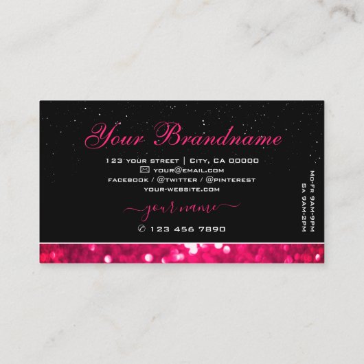 派手な黒ガーリーピンクきらめくグリッタースタイリッシュ 名刺 (裏面)
