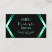 派手な黒シマリーティール(緑がかった色)パターン(の模様が)あるアイキャッチャー 名刺 (裏面)