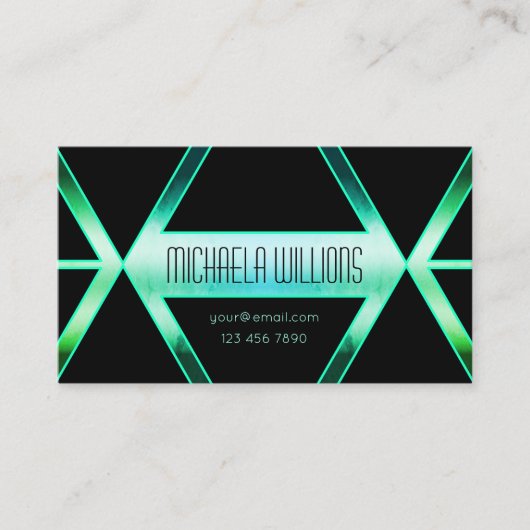 派手な黒シマリーティール(緑がかった色)パターン(の模様が)あるアイキャッチャー 名刺 (正面)
