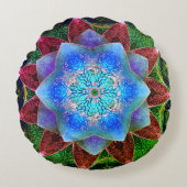 派手な、または老いた青みがかったバーチャルの花 ラウンドクッション (正面)