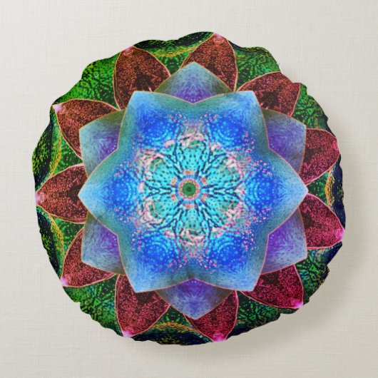 派手な、または老いた青みがかったバーチャルの花 ラウンドクッション (裏面)