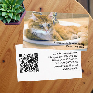 流しおもしろい写真入り交換猫とQRコード 名刺