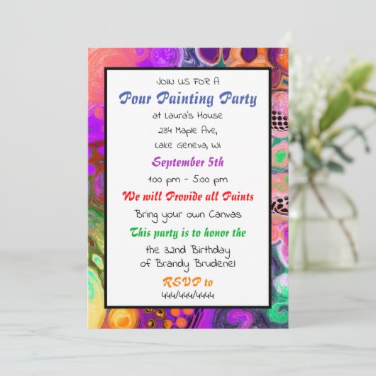 流し込みペイントパーティー 誕生日 招待状 (スタンド正面)