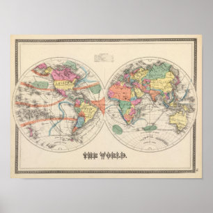流れおよび貿易風が付いている世界地図の地図 ポスター