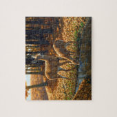 流れからの白尾の雌鹿と子鹿の飲酒 ジグソーパズル (縦)