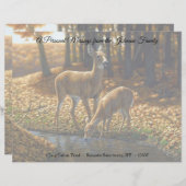 流れから出る白い尾のシカと子鹿の飲み物 レターヘッド (正面/裏面)